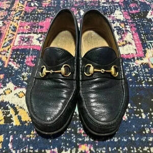 Vintage Gucci Horsebit Loafer Dress Shoes Navy Blue Men Size 9.5 M